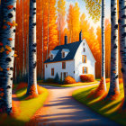 White House Surrounded by Autumn Trees and Pathway