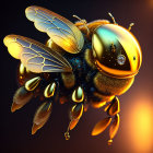 Detailed Realistic 3D Bee Illustration with Intricate Wings