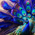 Colorful Peacock Showing Iridescent Plumage with Eye Patterns