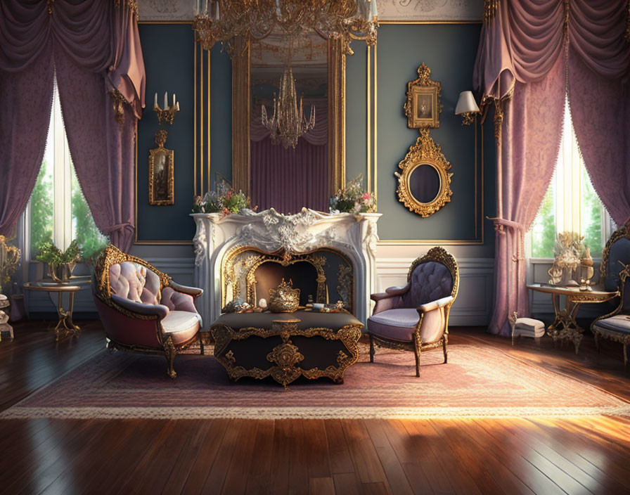 Luxurious Vintage Room with Ornate Fireplace and Elegant Decor