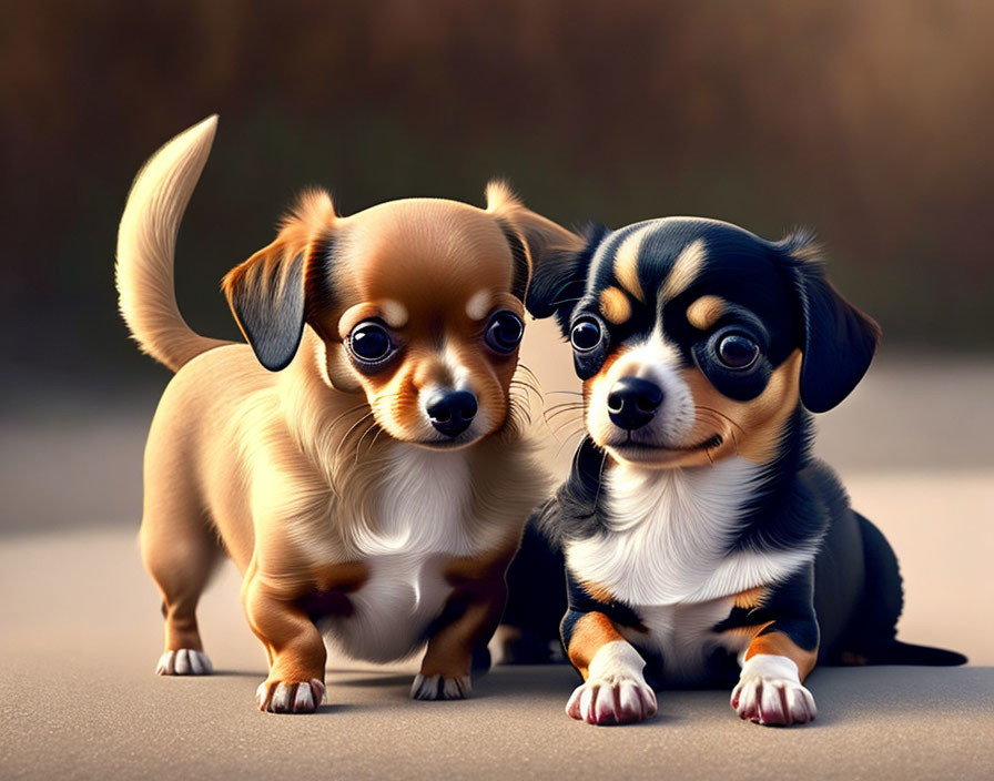 Two Chihuahua Puppies with Expressive Eyes and Glossy Coats