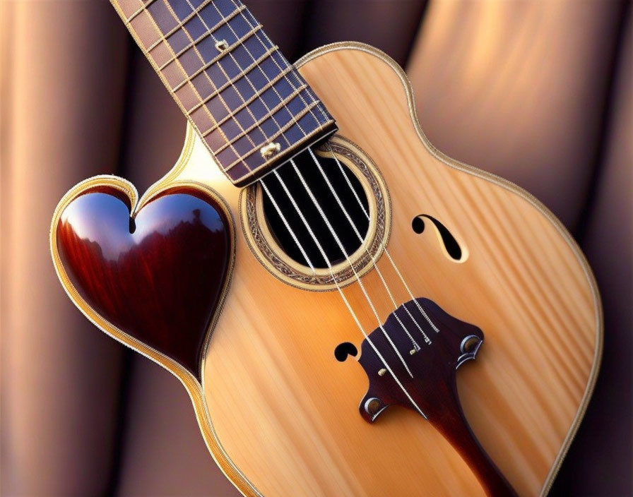 Close-Up of Acoustic Guitar with Heart-Shaped Soundhole