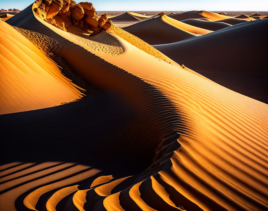 Sunlit Sand Dunes: Textured Curves in Vast Desert