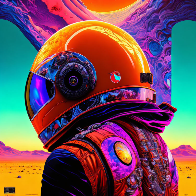 Vibrant astronaut in surreal space scene