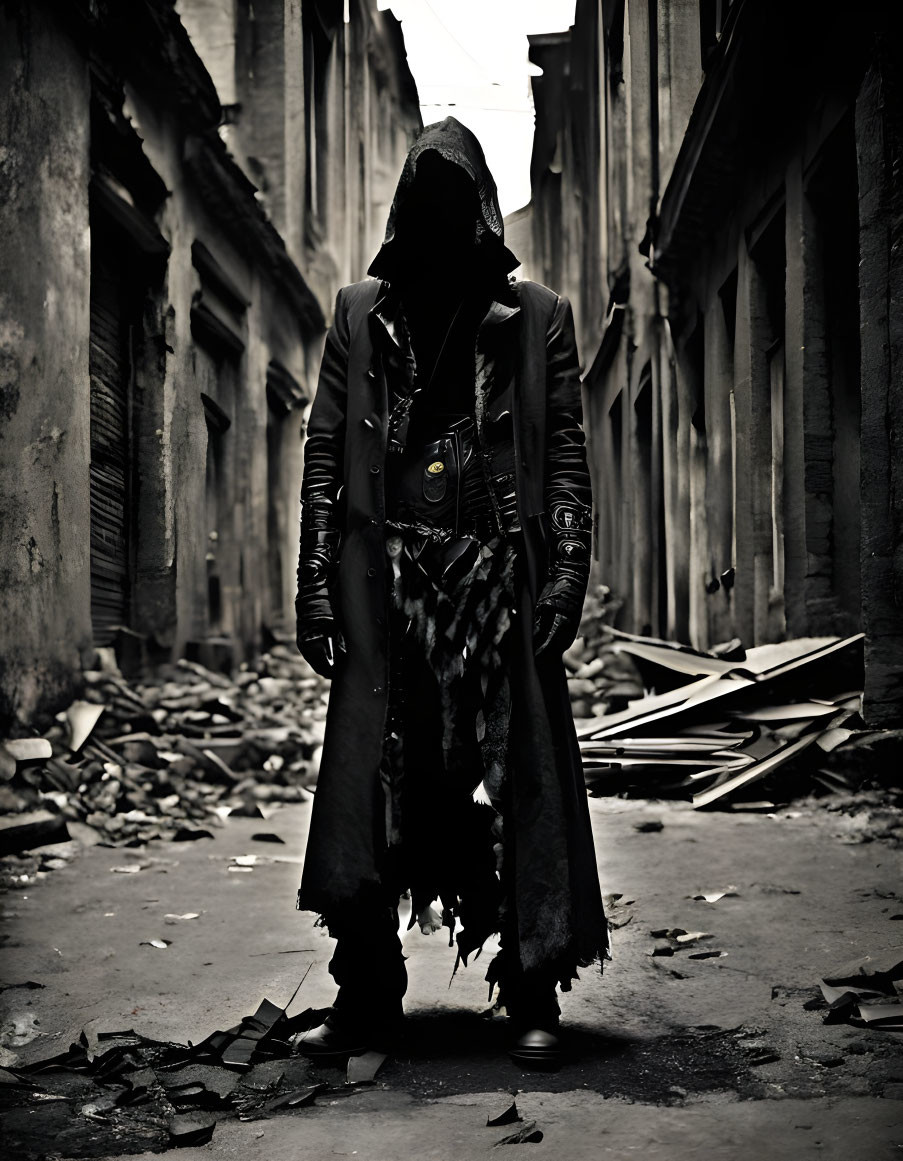 Mysterious Figure in a Desolate Urban Alley