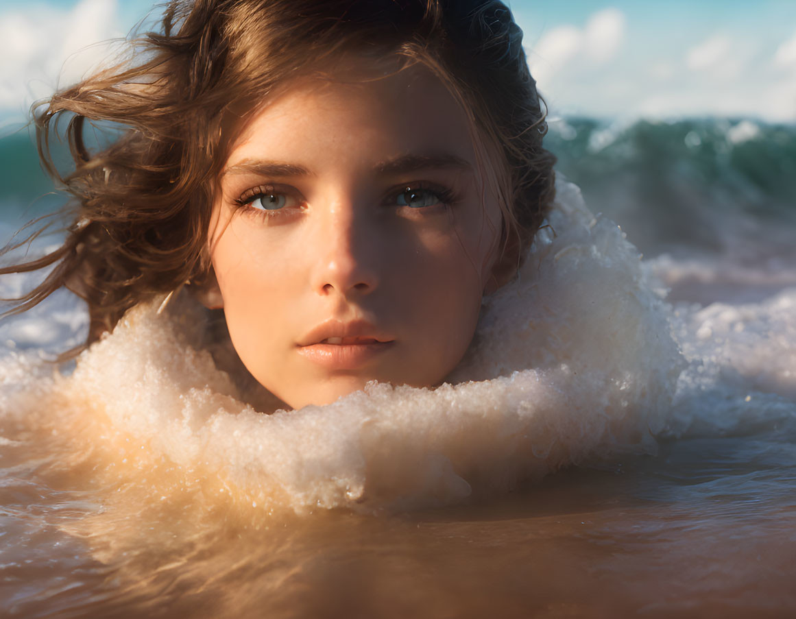 Serene Portrait of a Young Woman in Ocean Water