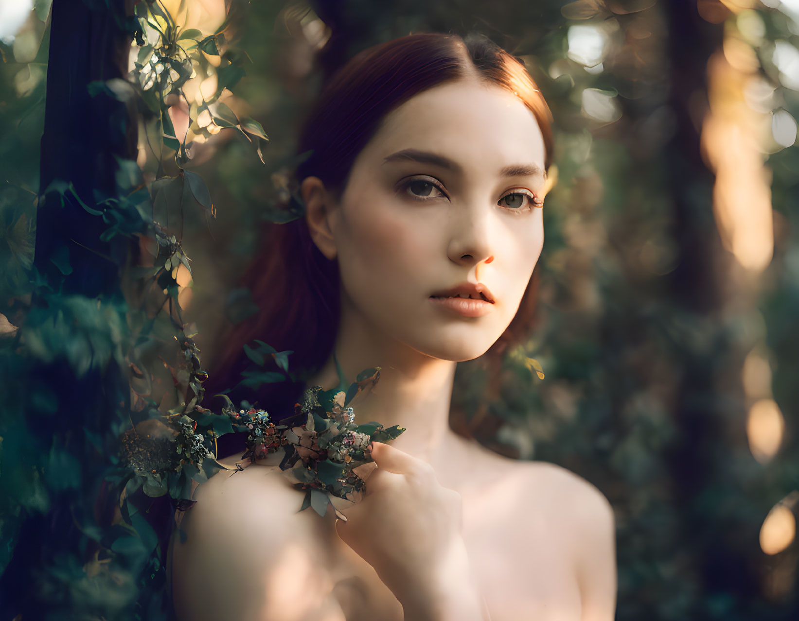 Portrait of a Young Woman in a Serene Forest Setting