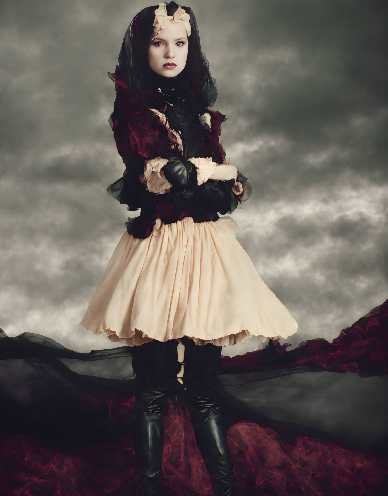 Gothic-Inspired Fashion Model in Dramatic Outfit