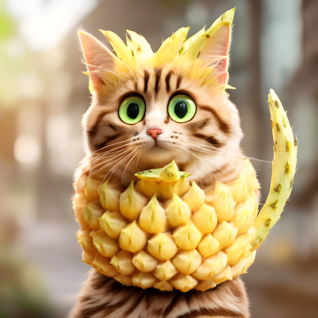 Whimsical Cat in Pineapple Costume with Tabby Fur