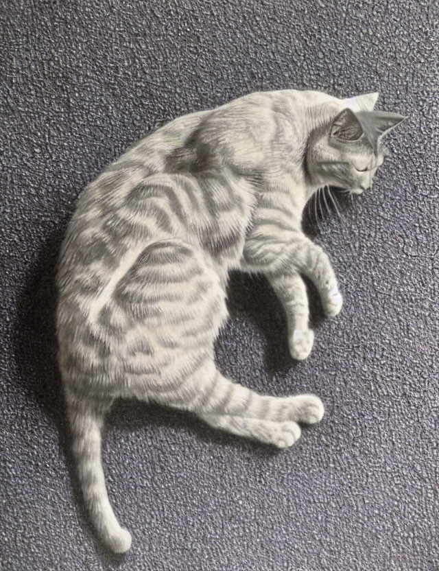 Realistic Drawing of a Sleeping Gray Tabby Cat