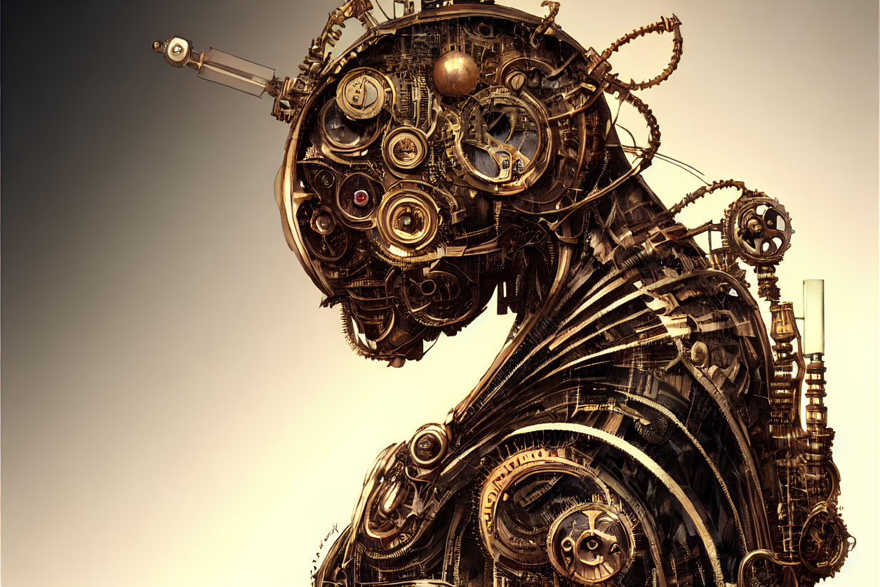 Humanoid Figure Made of Gears and Mechanical Parts