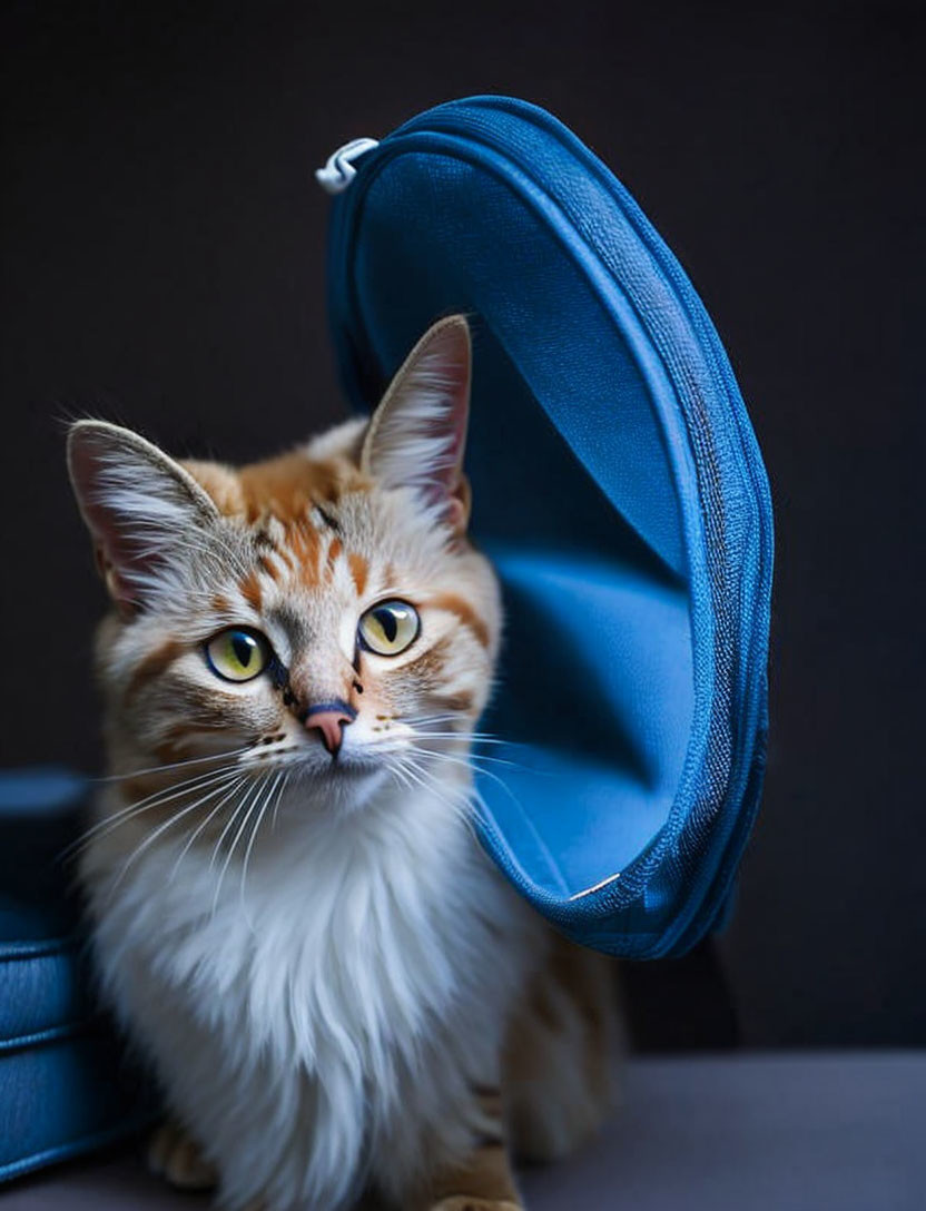 Fluffy Orange and White Cat with Green Eyes and Toy