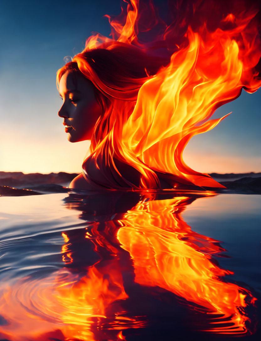 Profile of a Young Woman with Fiery Hair and Water