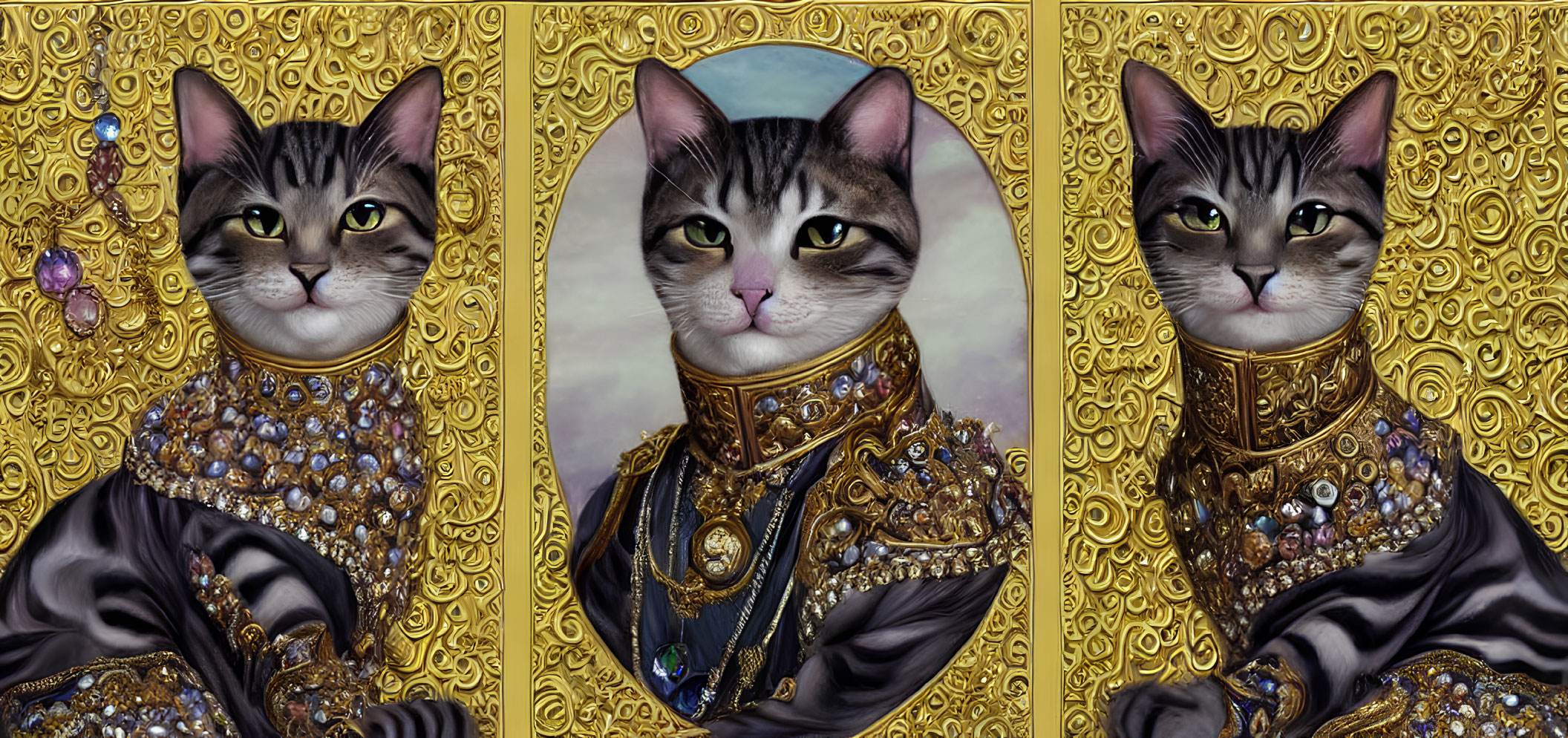 Regal Cats in Jewel-Encrusted Collars and Attire