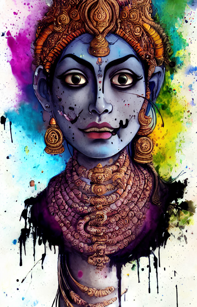 Stylized depiction of a blue-skinned deity with jewelry