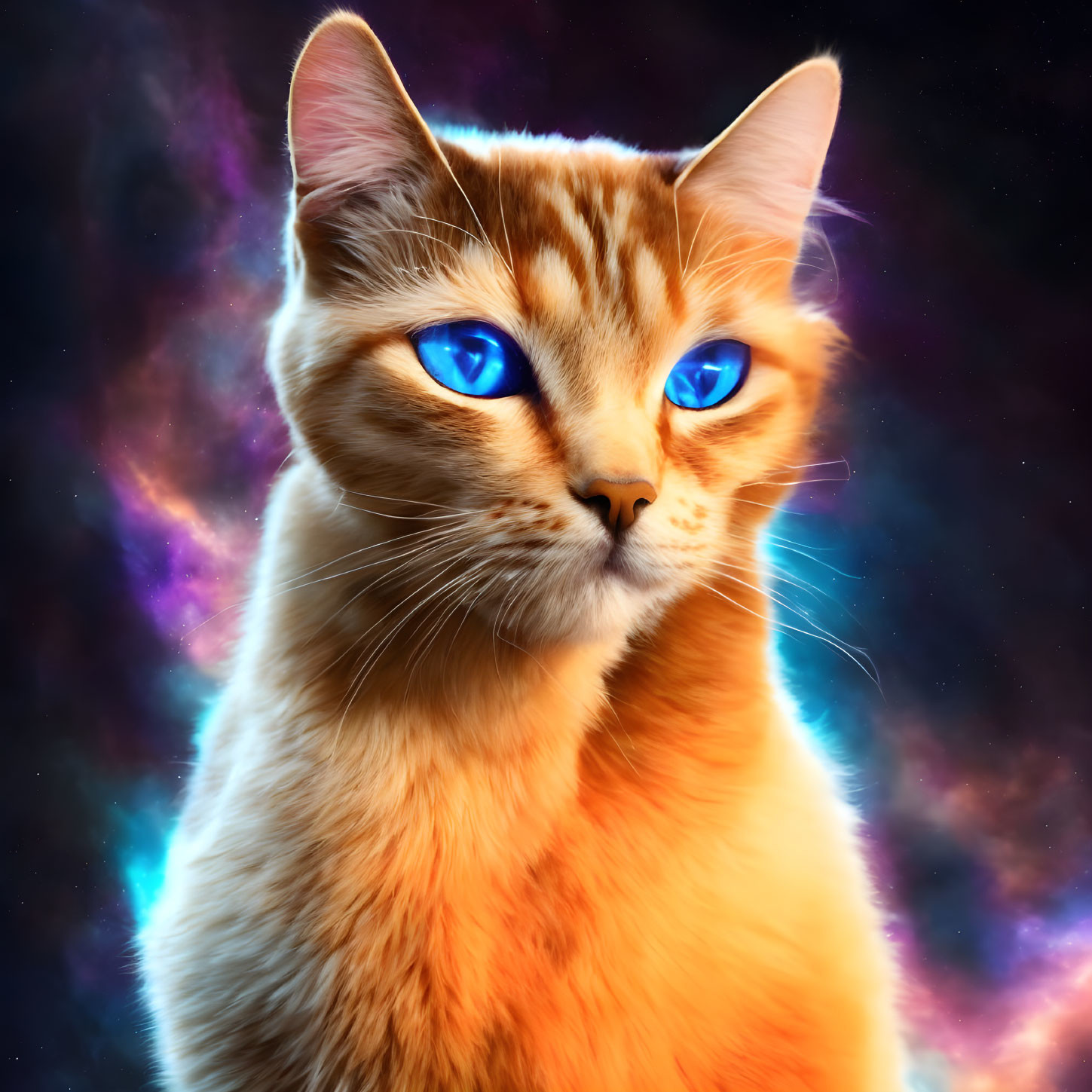 Majestic Orange Tabby Cat Against Cosmic Background