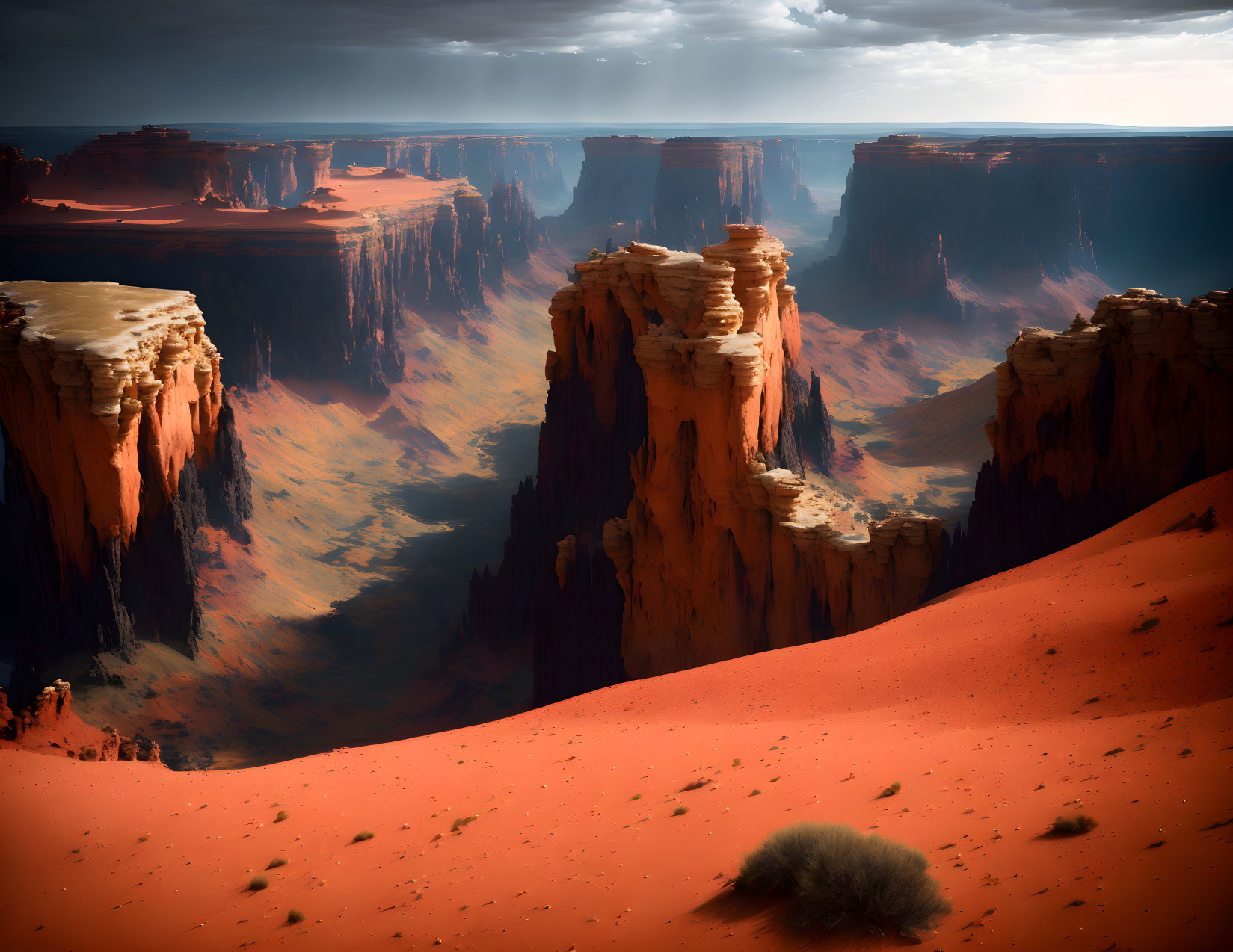 Desert Landscape with Red Rocks and Canyons