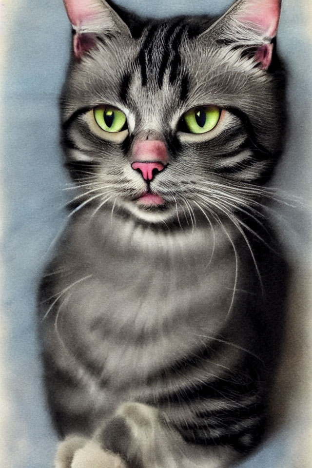 Close-up Portrait of a Gray Tabby Cat with Stripes