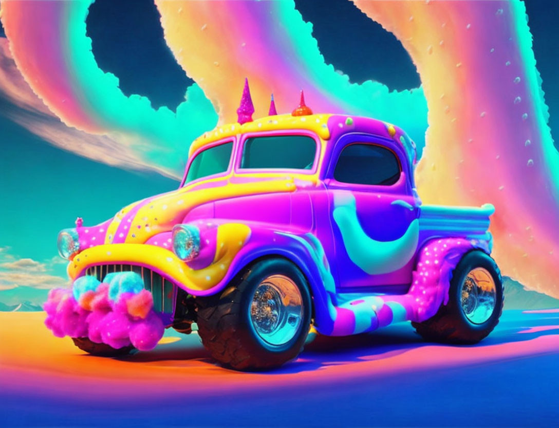 Whimsical Pickup Truck with Colorful Patterns and Accents