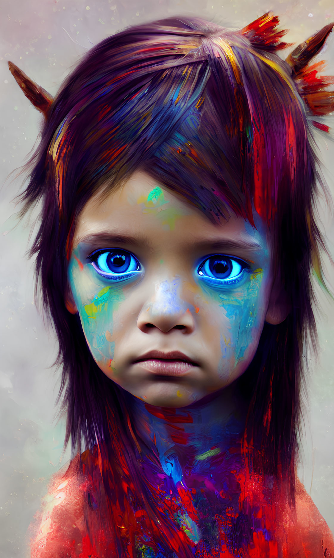 Child with Blue Eyes and Abstract Colorful Face