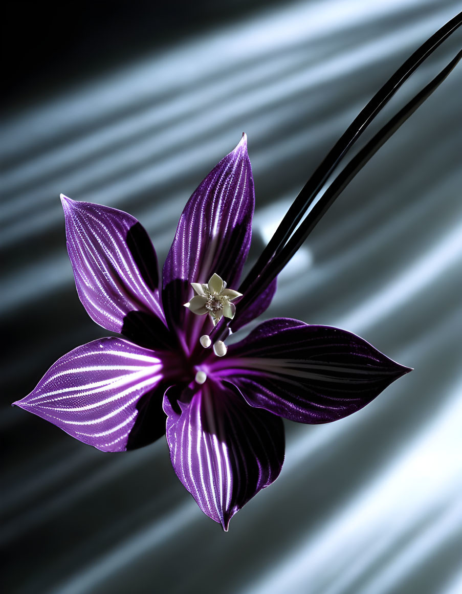 Purple Flower with Striped Petals and White Accents