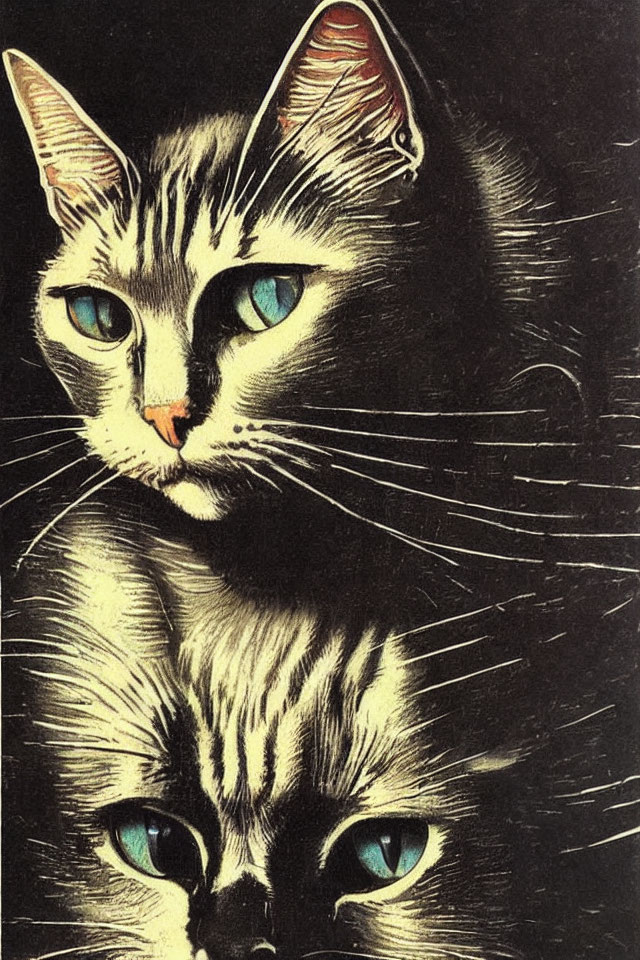 Stylized Cats with Blue Eyes in Dramatic Contrast