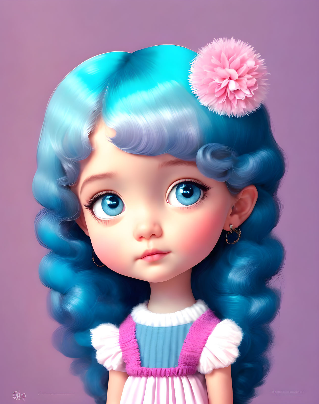 Cute Character with Blue Eyes and Fluffy Hair