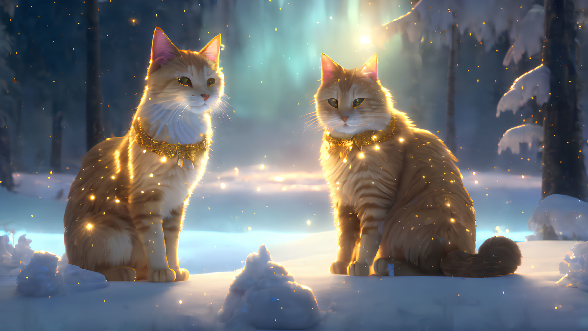 Majestic Cats in a Serene Winter Landscape