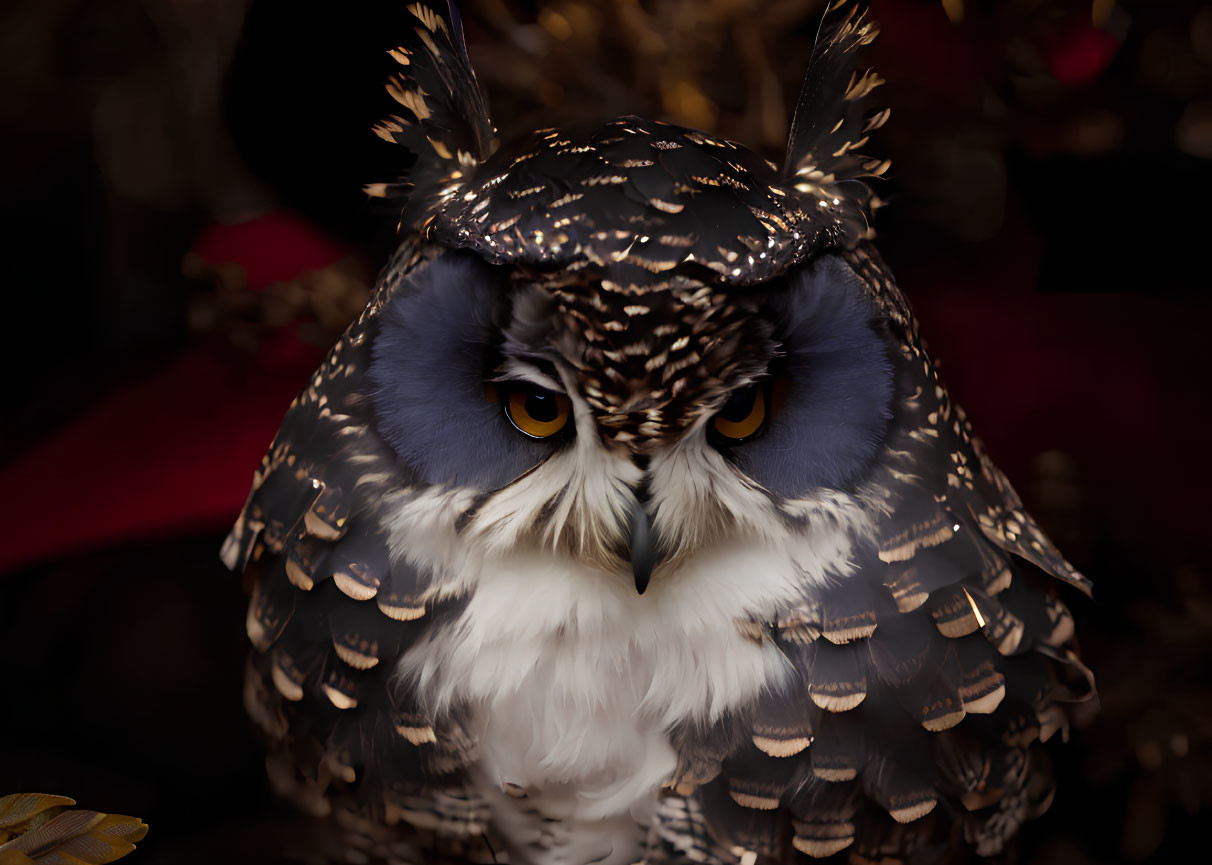 Owl with Richly Patterned Feathers and Vibrant Eyes