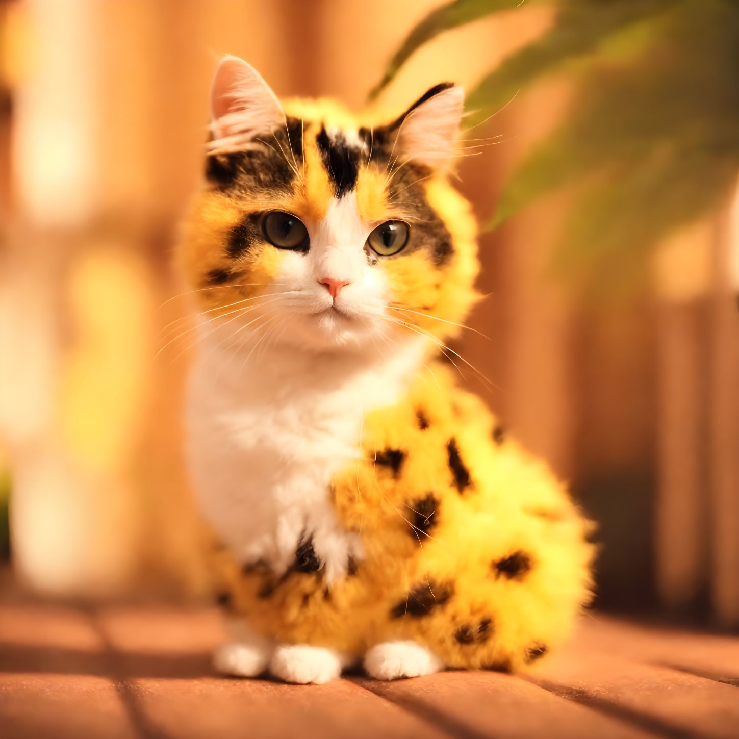 Calico Cat with Leopard Print Pattern on Warm Surface