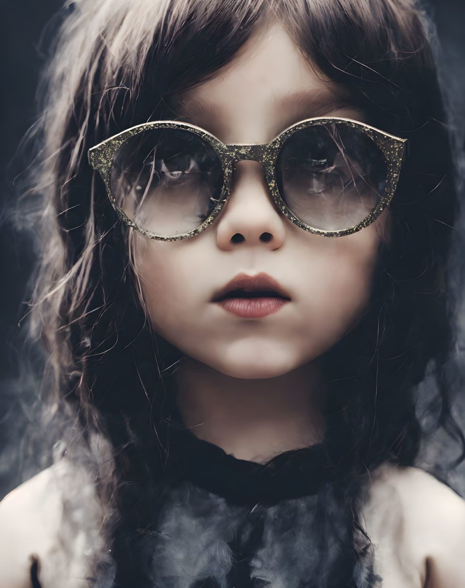 Child with Dark Hair in Atmospheric Setting and Sunglasses