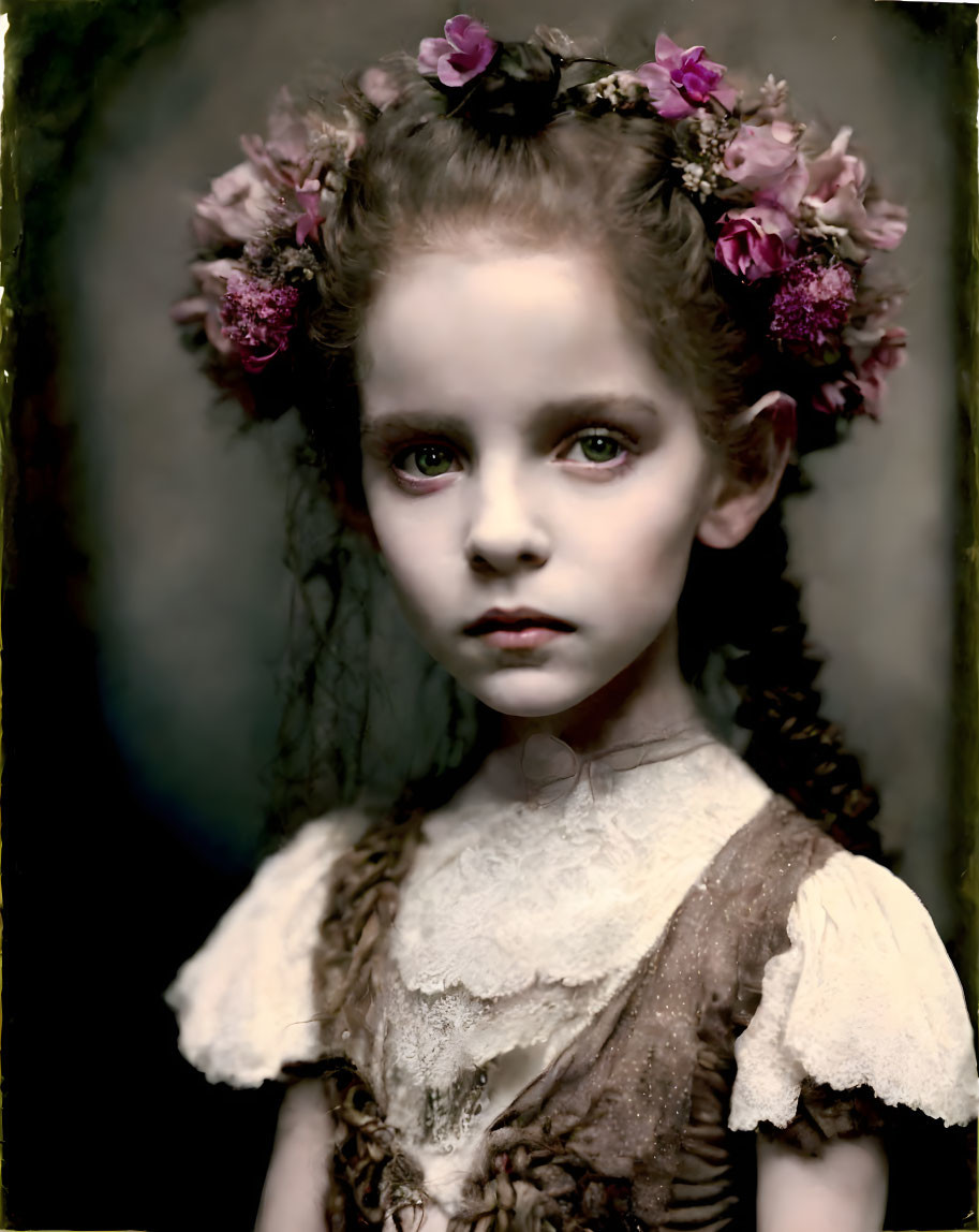 Portrait of a Young Girl in Vintage Lace Outfit