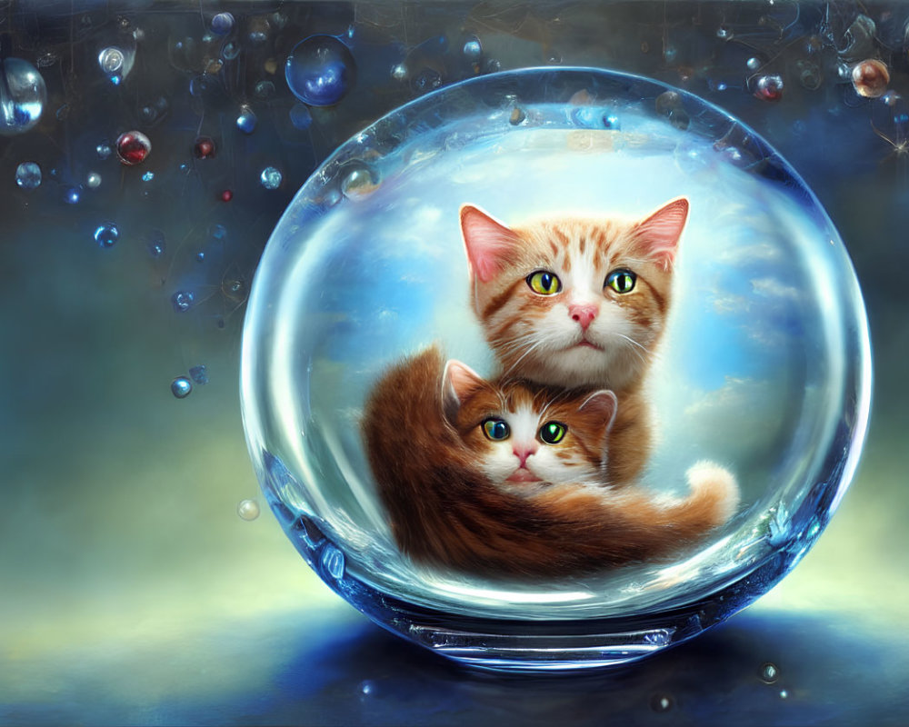 Cats in a Glass Orb with Ethereal Light and Colors