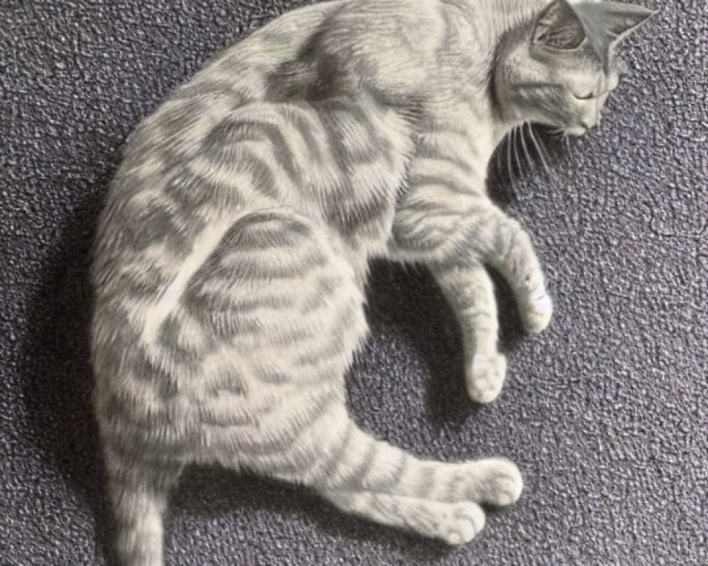 Realistic Drawing of a Sleeping Gray Tabby Cat