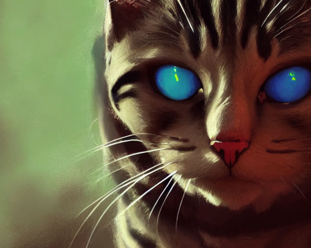 Tabby Cat Digital Painting with Blue Eyes and Whiskers