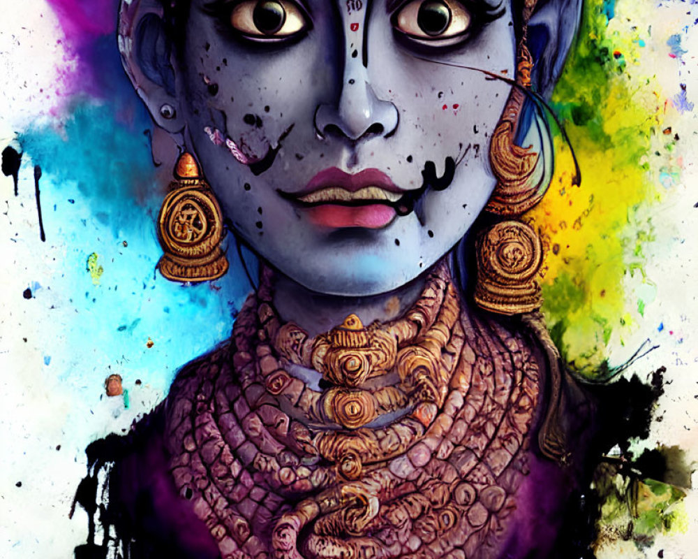 Stylized depiction of a blue-skinned deity with jewelry