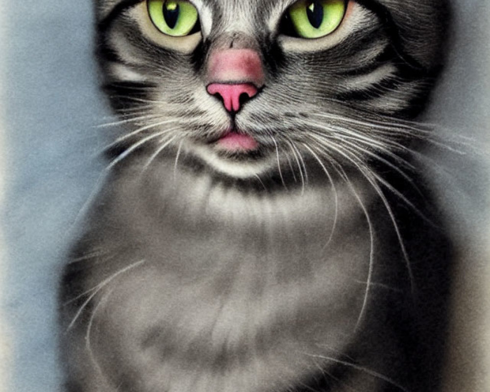 Close-up Portrait of a Gray Tabby Cat with Stripes