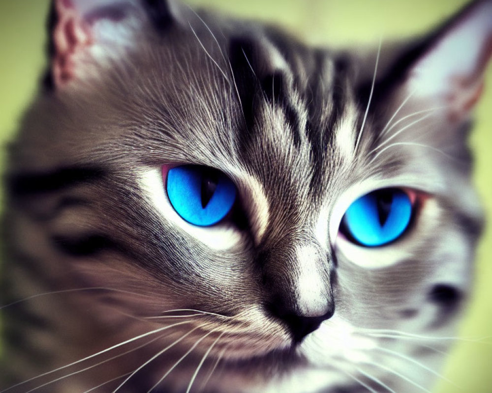 Close-up Portrait of a Fluffy Gray Cat with Blue Eyes