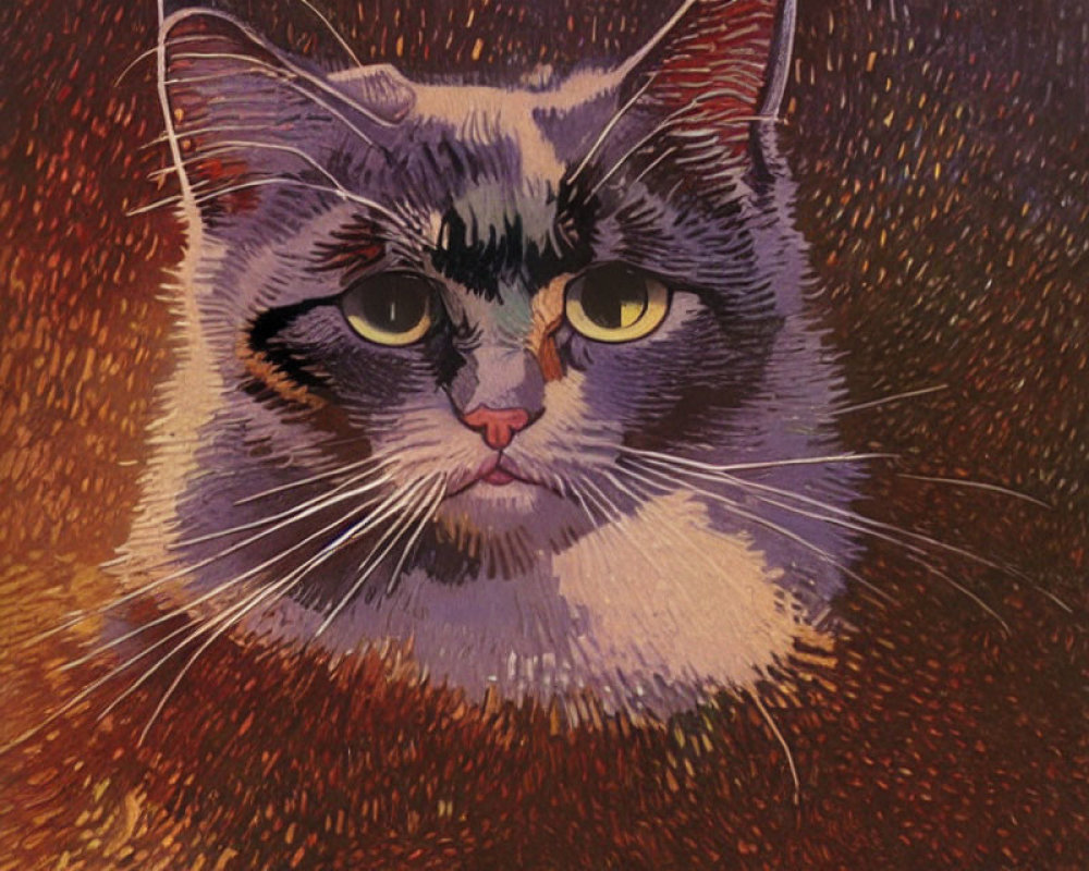 Close-Up of a Stylized Cat's Face with Green Eyes