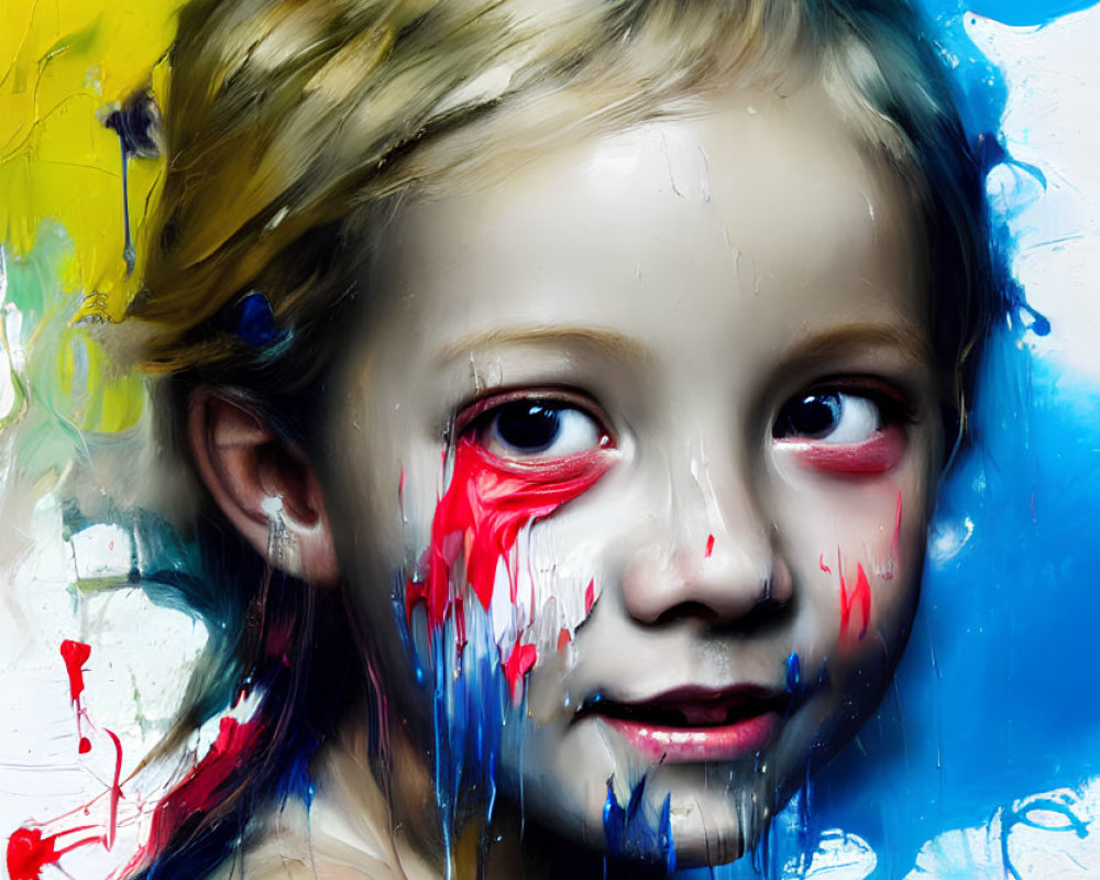 Close-up of a girl with abstract paint splashes