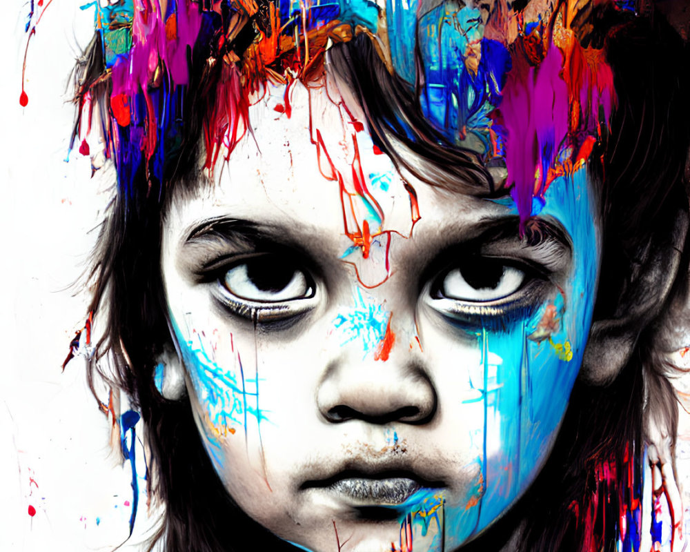 Portrait of a Child with Vibrant Abstract Colors