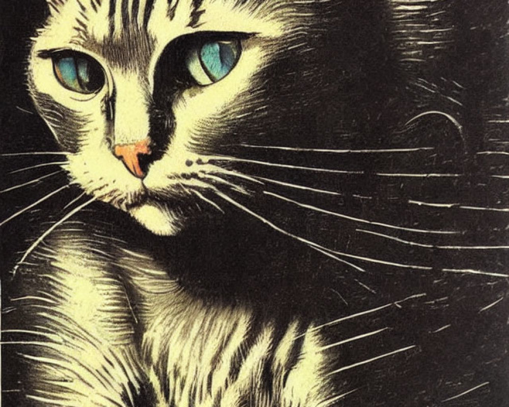 Stylized Cats with Blue Eyes in Dramatic Contrast