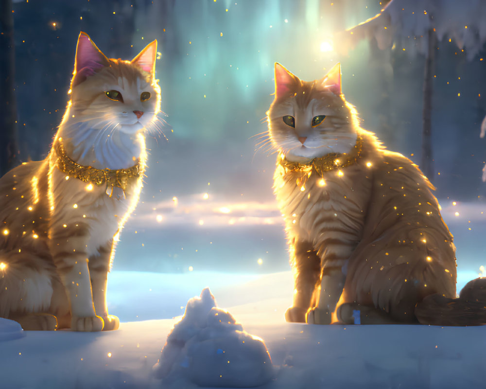 Majestic Cats in a Serene Winter Landscape