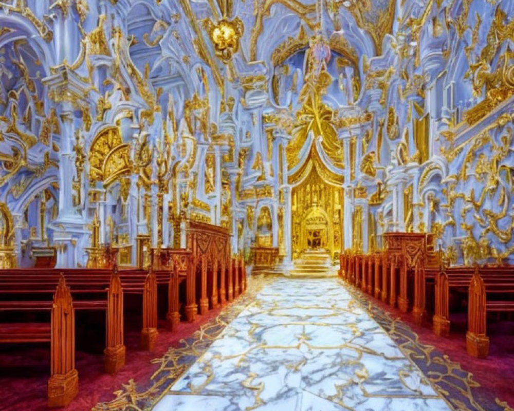 Opulent Interior of a Grand Church with Intricate Details