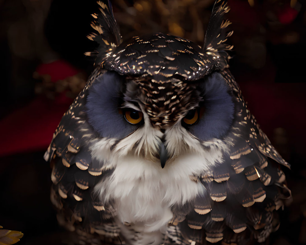 Owl with Richly Patterned Feathers and Vibrant Eyes