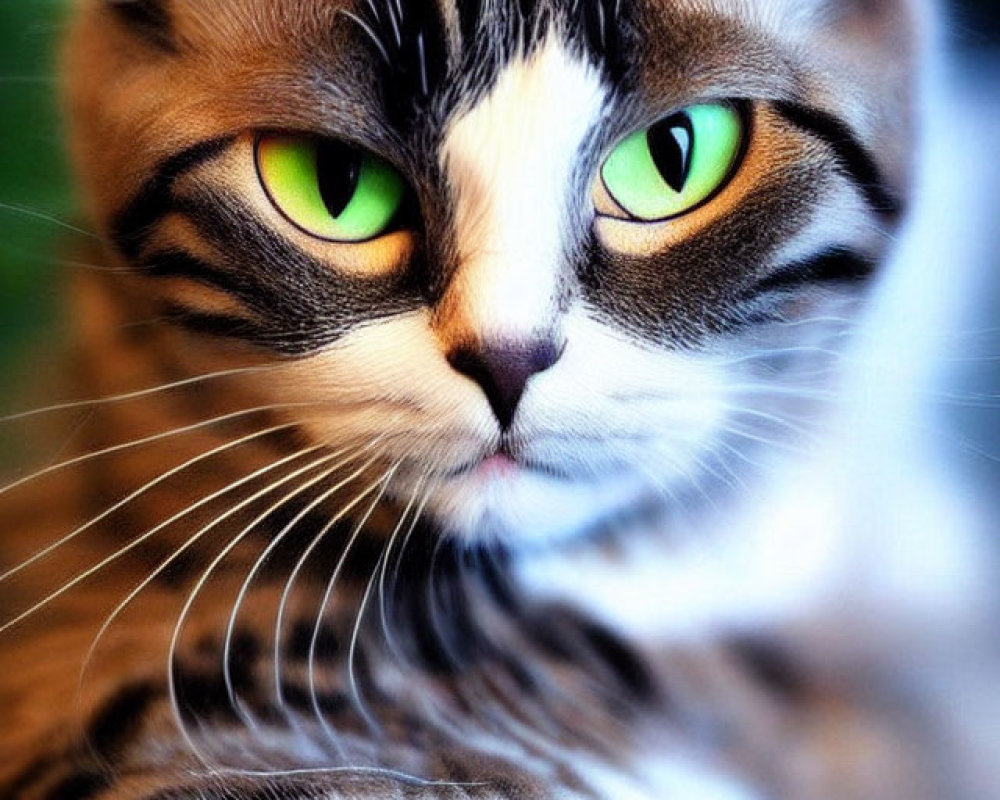 Close-Up of a Striking Gray and Brown Cat