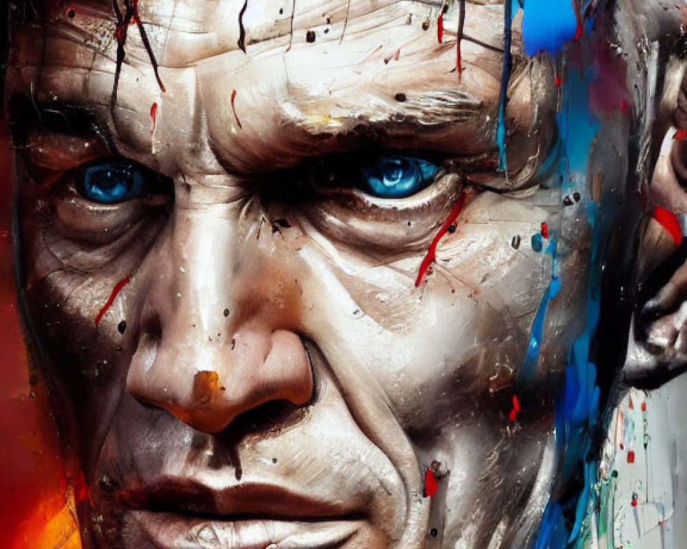 Portrait of a Muscular Man with Vibrant Paint Splashes