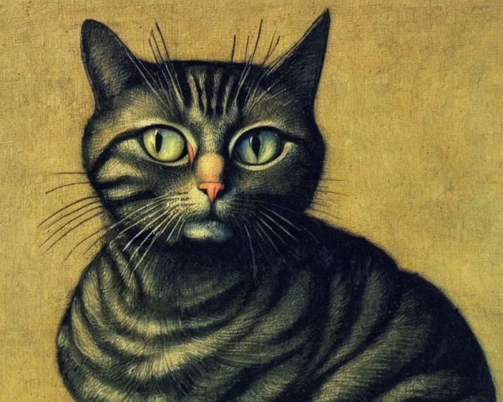 Realistic Portrait of a Striped Cat with Green Eyes