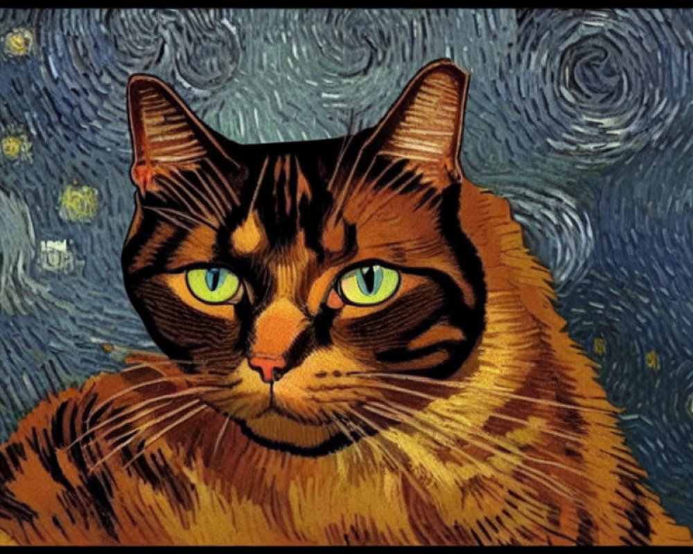 Vibrant Cat with Striking Features and Starry Background