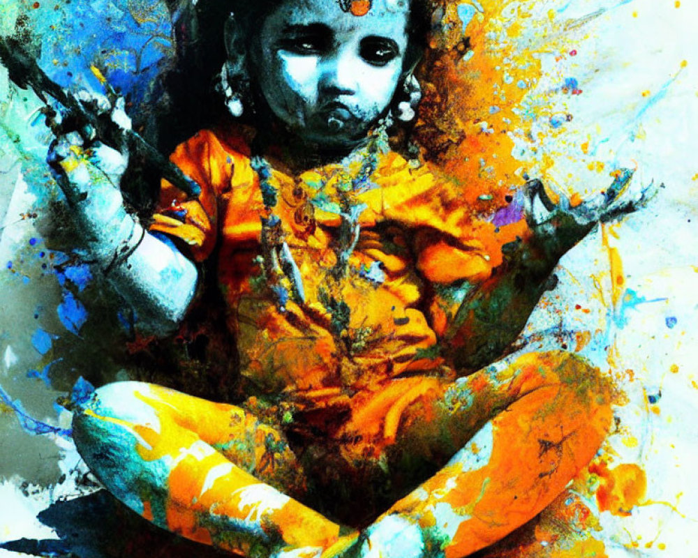 Vivid Artwork of Child in Orange Surrounded by Color